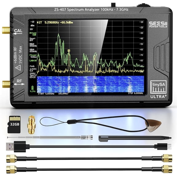 SeeSii TinySA Ultra+ ZS407 7.3GHz Spectrum Analyzer 4 Inch 100kHz-7.3GHz Handheld Tiny Frequency Analyzer 2-in-1 RF Signal Generator
