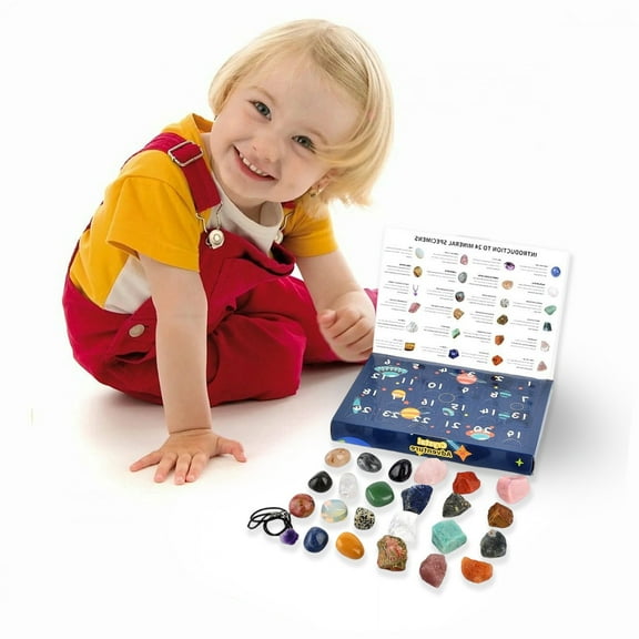 Seebayas 24-Piece Natural Crystal Advent Calendar for Kids, Educational Geology Science Kit with Real Mineral Specimens, Christmas Countdown & Birthday Gift for Children