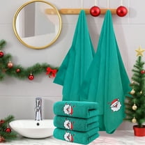 Seebayas 3Pc Christmas Themed Embroidered Cotton Towels Set, 75x35cm Soft Absorbent Quick-Dry Bath Towels for Holiday Decor, Household & Guest Bathroom Essentials