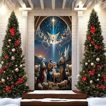 Seebayas 6.56x2.95 Ft Christmas Door Arch Decorations For Holiday Party Backdrops, Indoor Outdoor Doorway Decor, Polyester Spandex Bow Design, Reusable Festive Decor