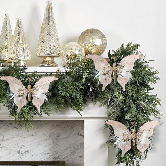 Seebayas Christmas Fabric Butterflies Decorations, 3D Sequins Feathers Large 30x22cm for Christmas Tree Wall Party Scene Decor, Polyester Simulated Butterfly Ornament