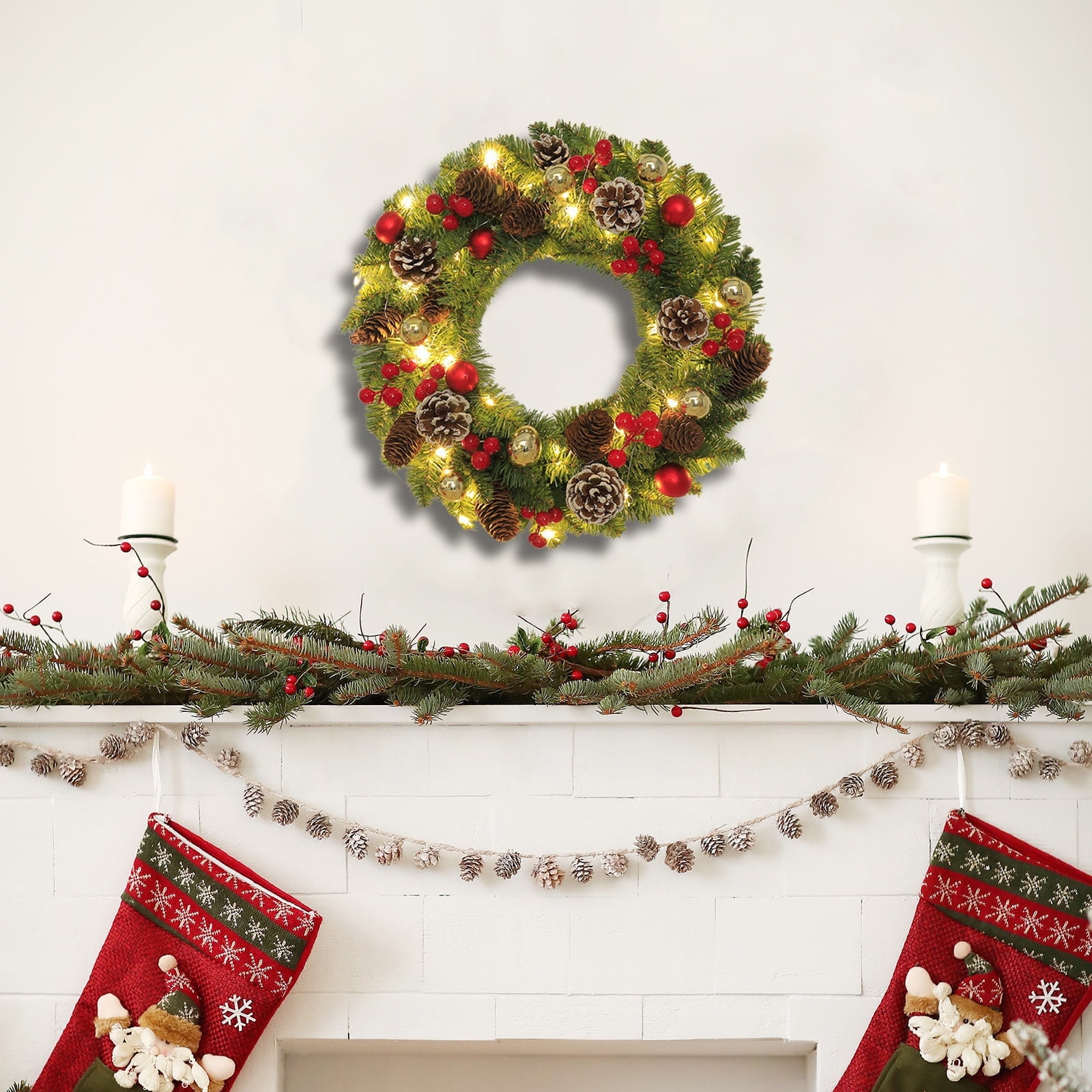 Seebayas Christmas Wreath 30 Inch Rattan Style Plastic Holiday Decor ...