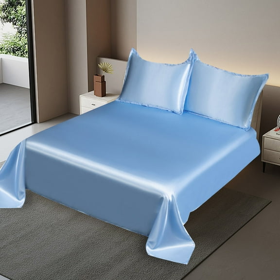 Seebayas Satin Sheets Queen Size Bed Set, Luxury Soft Silky Sheets, Silk Bed Sheets, 1 Flat Sheet, and 2 Pillowcases