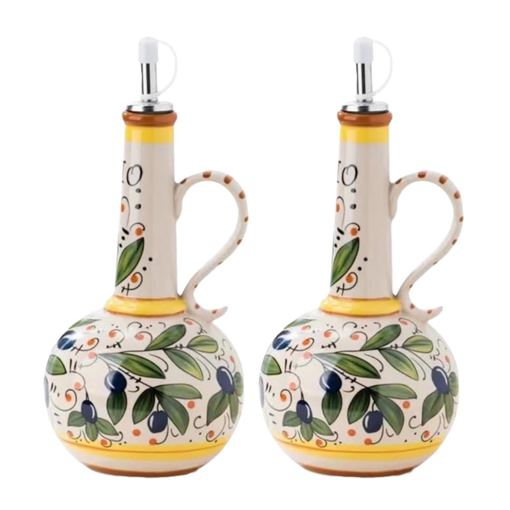 Seebee 1PA Ceramic Olive Oil Dispenser Bottle,23oz Hand Painted Olive Oil Bottle,Itan Ceramic Olive Oil Dispenser Bottle,Dective Stoneware Olive Oil Dispenser with Spout for Oil,Vinegar,Coff Syrup
