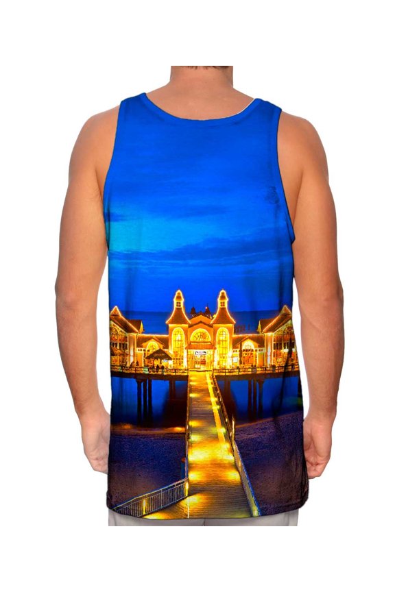 Seebrucke Lights A Glow Blue Sunset Tank Top