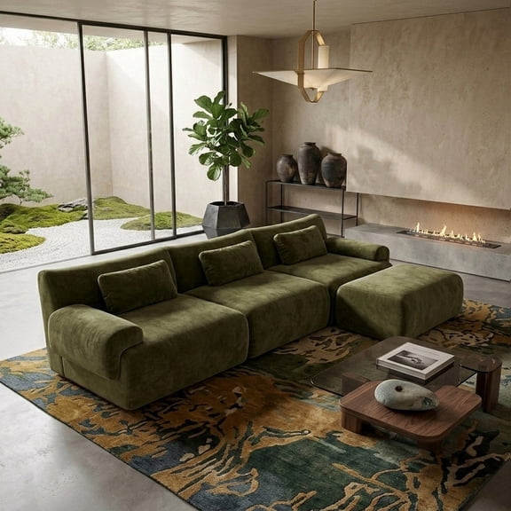 Sectional Sofa, 126" Living Room Sofa with Movable Chaise, Cloud Modular Sofa Couch, No Assembly Needed, Green