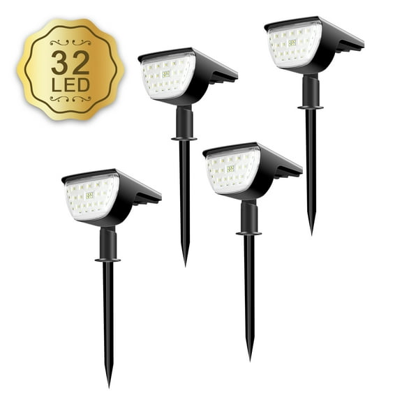 Seed Alarm Solar Lights Outdoors 32 LED Landscape Spotlights, IP65 Waterproof Solar Powered Wall Lights, Wireless Outdoor Solar Landscaping Light for Yard Garden Driveway Porch Walkway (4 Pack)