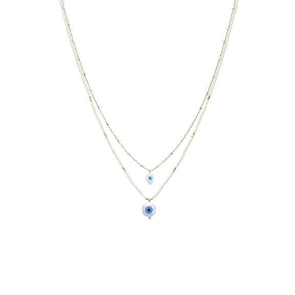 Seed Bead Evil Eye Pendant Layered Necklace