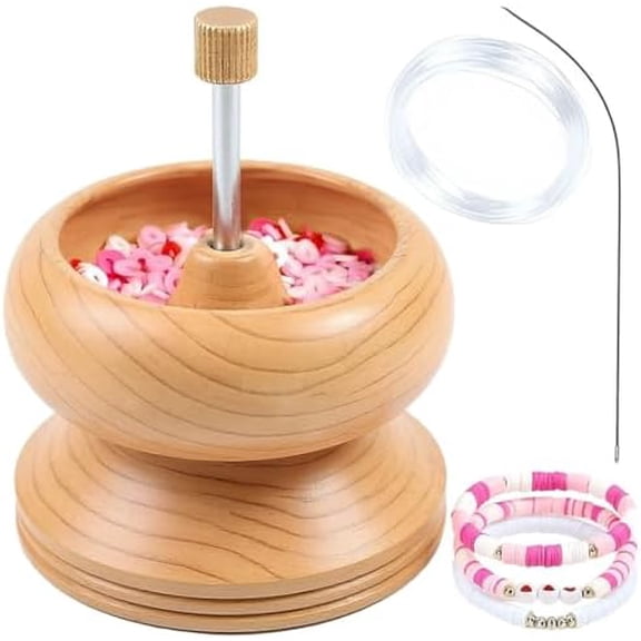 Seed Bead Spinner for Jewelry Making Kit - Clay Bead Spinner with Big Eye Beading Needle & 3 Meter Wire - Necklace Bracelet Maker Wooden - Birthday Gifts - Pinewood