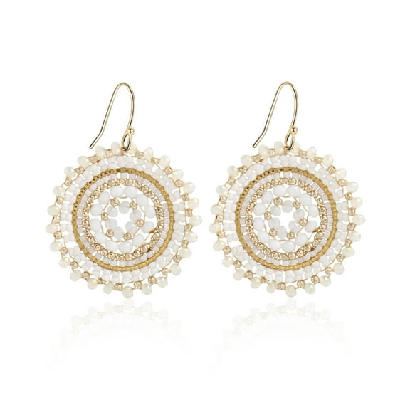 Seed Beaded Round Drop Dangle Earrings for Women Bohemia Crystal Glass Bead Statement Dangling Hook Hoops Earring