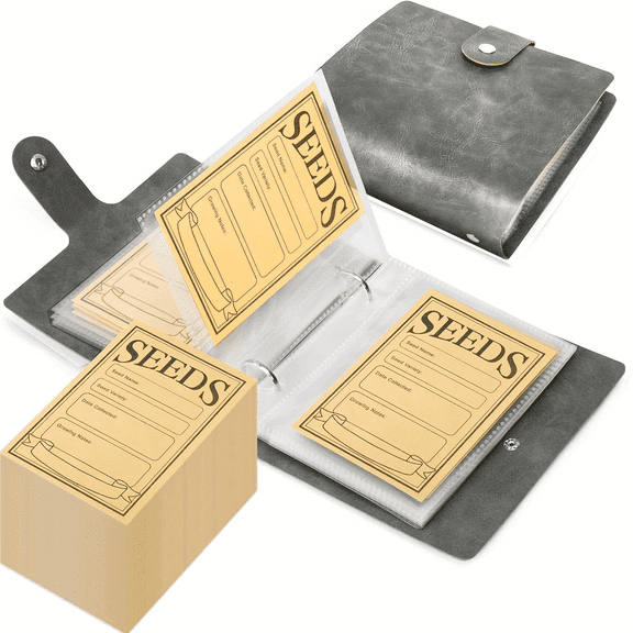 Seed Organizer Binder with Resealable Seed Envelopes Storage Pockets, Clear Sleeves, Seed Saver for Garden Lover 2PC