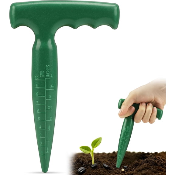 Seed Planter Tool, 6.9" Dibber Garden Plastic Dibbler for Planting, Bulb Digger with Handle Sowing Seeds, Bulbs, Digging (Green)