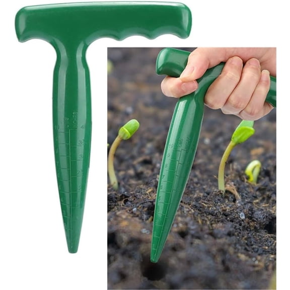Seed Planter Tool, 6.9 Inch Green Plastic Dibber for Sowing Seeds, Planting Bulbs, Digging with Handle