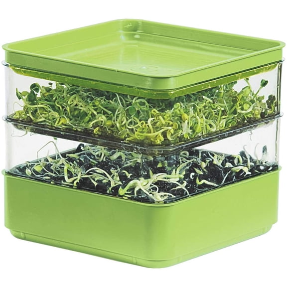Seed Sprouter Kit, Two Tier Stackable Seedling Starter Tray with Lid, Microgreens Propagator Mini Plant Grow Trays, Germinate Seeds Indoors, Healthy Snacks, Bean Sprouts, Soil Free