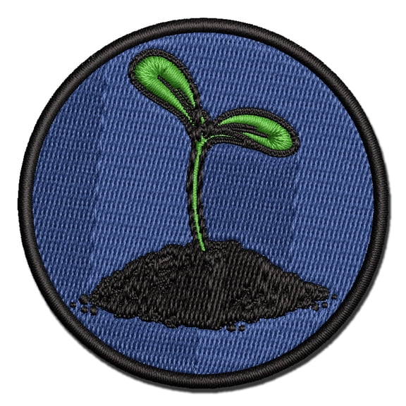 Seed Sprouting from Dirt Applique Multi-Color Embroidered Hook & Loop Patch - 3.5 Inch Large