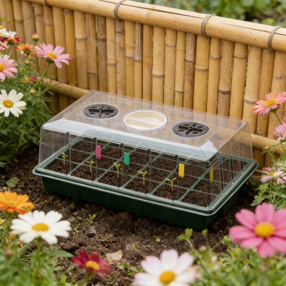 Seed Starter Kit with Adjustable Ventilation Dome, 24 Cell Seedling Tray with Humidity Control, Germination Tray for Indoor Seed Starting, Reusable Plant Starter Kit for Vegetables Flowers Herbs