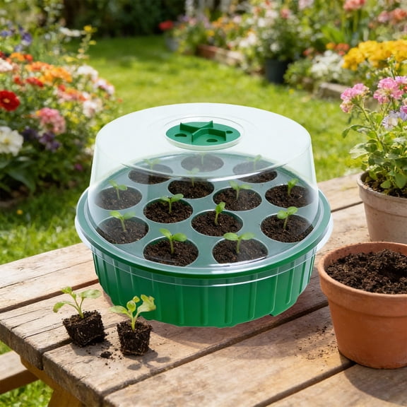 Seed Starter Kit,Seed Bank,Mini Seedmaster,Homesteading Supplies,13 Hole Covered Breathable Seeded Box And Seeded Tray Cultivation Box Equipped With Adjustable Ventilation Openings.(Green)