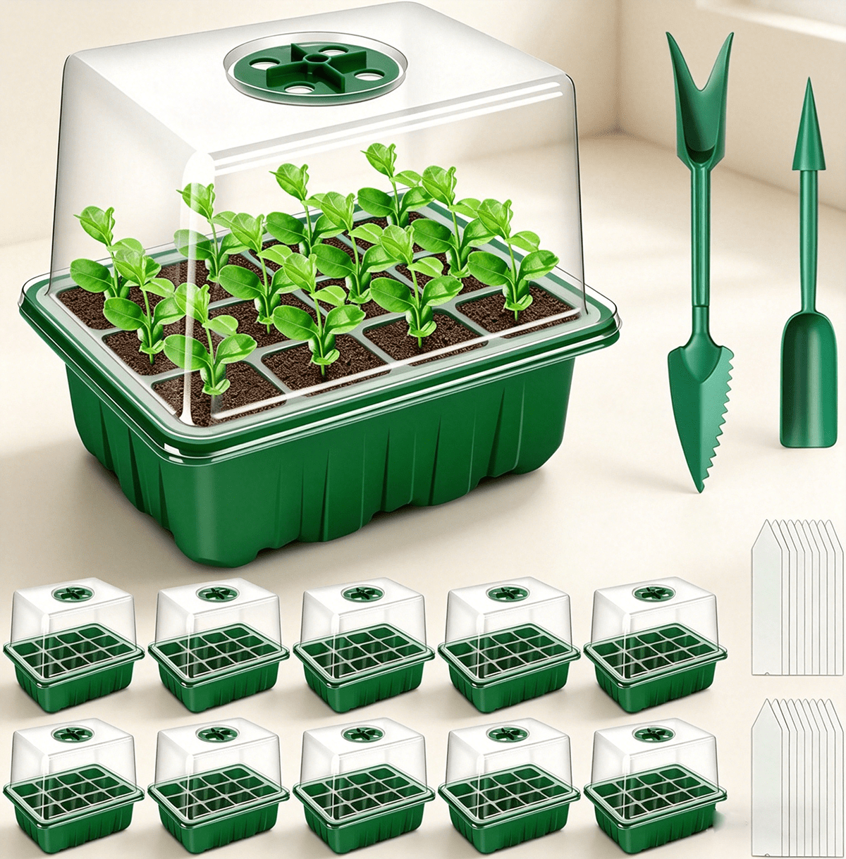 Seed Starter Tray, 10 Pack 120 Cells Thicken Kit with Lids Humidity Dome Starter Trays for Indoor Gardening Plant