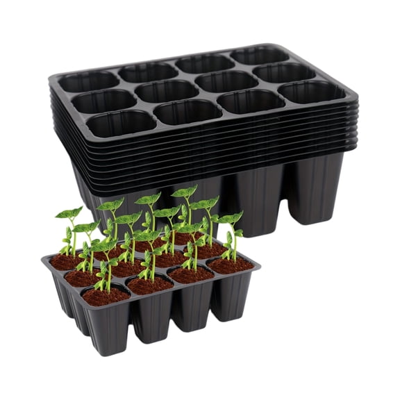Seed Starter Tray 10 Pack Durable Plastic Plant Germination Trays with 12 Cells for Seedling Propagation and Gardening Use