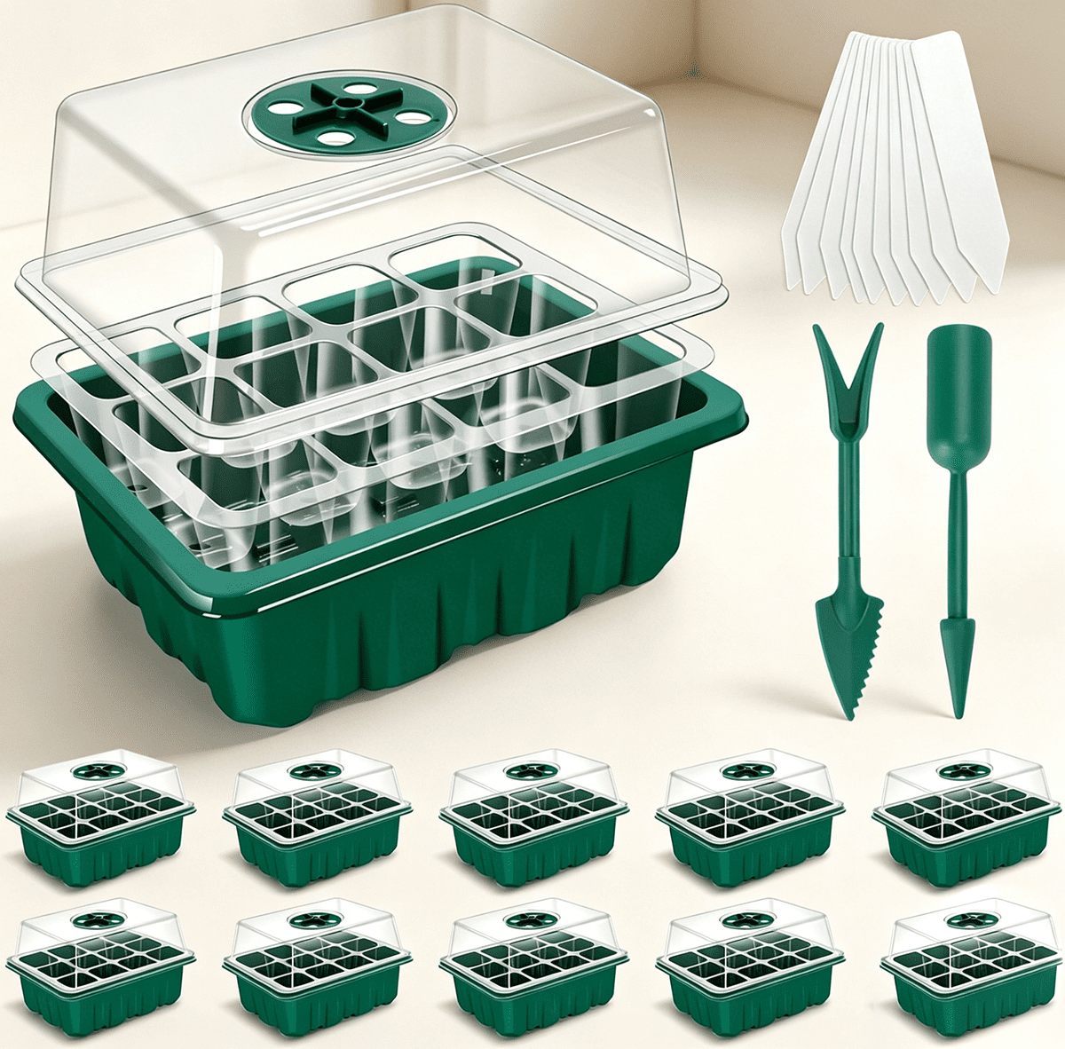 Seed Starter Tray, 10 Packs Seed Starter Kit, Thick Seedling Tray with Adjustable Humidity Dome, Plant Germination Trays for Seeds Starting Growing