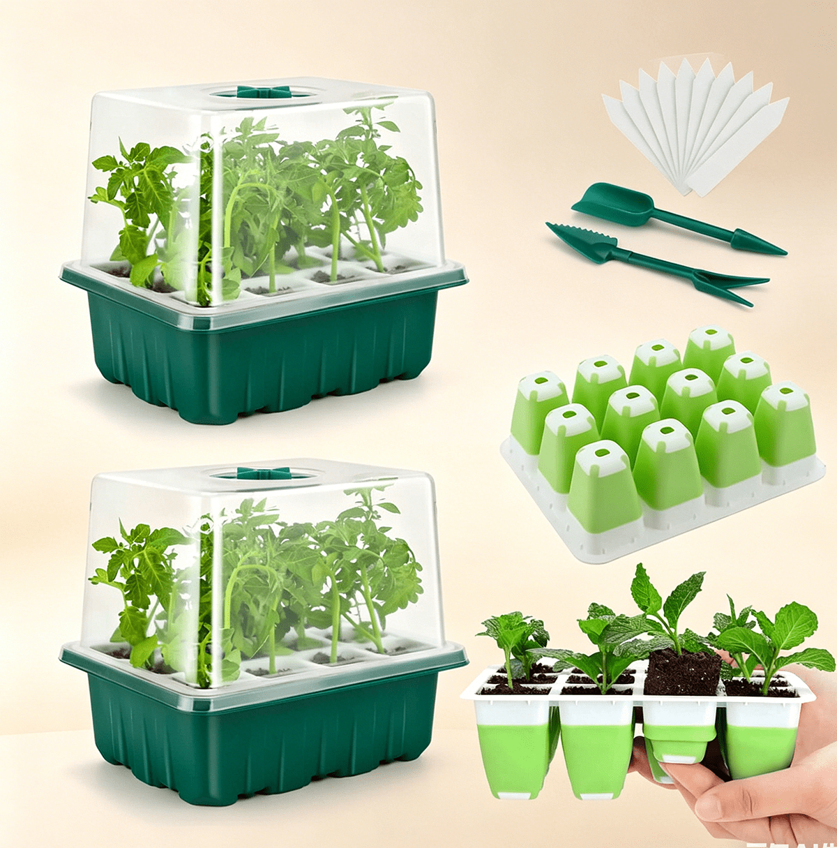 Seed Starter Tray, 24 Cells Indoor Seed Starter Kit, Flexible Silicone Designed Seedling Starter Trays, Germination Tray with Humidity Dome & Lids, Reusable & Dishwasher Safe