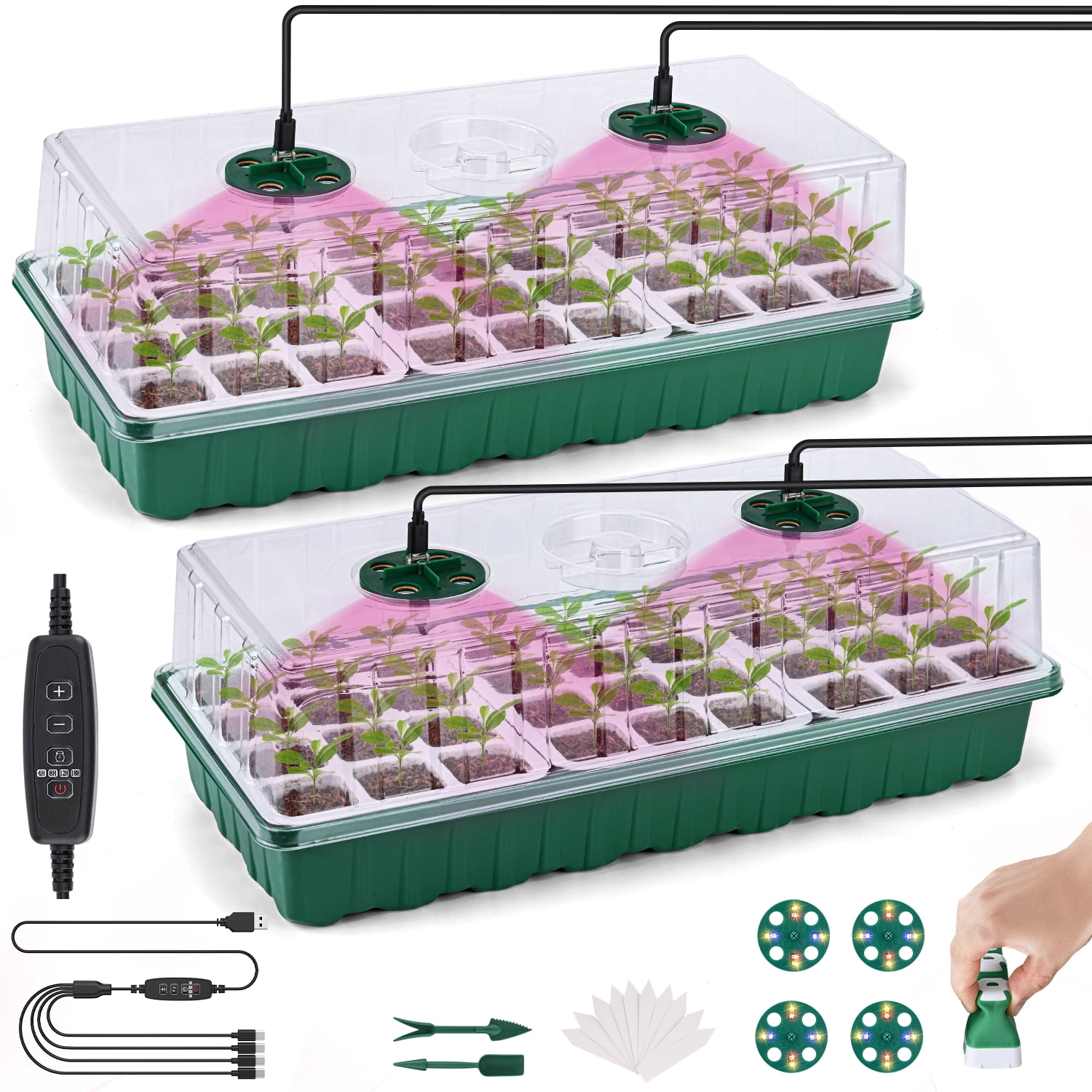 TONYFUL 60-Cell Seed Starter Tray With Grow Light & Humidity Dome - Indoor Gardening Kit