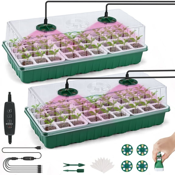 Seed Starter Tray with Grow Light, 6 Pack Seed Tray Kits with 72-Cell/Seedling Tray with Humidity Dome/Indoor Grow Kit for Flowers, Vegetables, Fruits, Herbs Seeds Growing