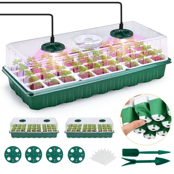 Seed Starter Tray with Grow Light, 6 Packs Seedling Starter Kits with Soft Silicone Pop-Out Cells Humidity Dome, Reusable Seed Starting Trays Germination Kit for Plant Seeds Growing
