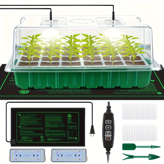 Seed Starter Tray with Grow Light And Heat Mat, 24 Extra Large Cells Seed Starter Kit with Adjustable Humidity Dome And Base, Germination Kit for Seed Growing Plant Propagation