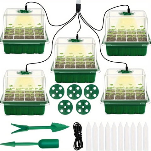 Seed Starter Tray with Grow Light & Humidity Dome - USB-Powered Indoor Greenhouse Mini Propagator Station, Durable Plastic Construction for Home Gardening, Plant