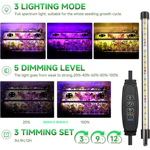 Seed Starter Tray with Grow Light and Thermostat Controller Heat Mat, 10"x 20.75" Heat Mats for Plant Growing68-113F AdjustableColor Change Grow LightsGermination Trays Kits (Green, 60 Cells)