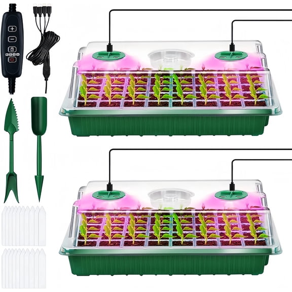 Seed Starter Tray with Grow Lights for Seed Starting, Seed Starter Kit with Timing Controller and Adjustable Brightness, 80-Cell Seed Starter Tray with Humidity Domes and Heightened Lids, 2 Pack