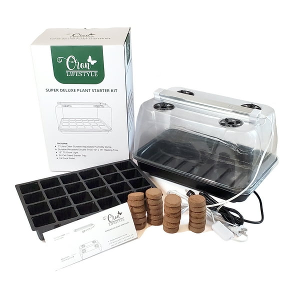 Seed Starter Tray Kit. Oron Lifestyle Plant Propagation Kit for Starting Seeds or Cuttings, ( Heat Tray, T8 Grow Light, Peat Pellets, 24 cell Starter Tray, Adjustable Clear Humidity Dome and More)