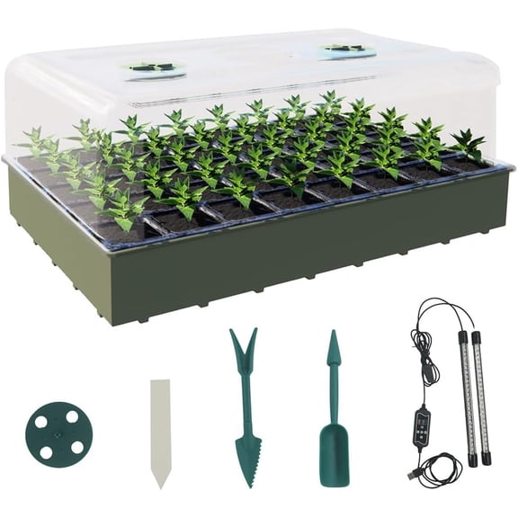 Seed Starter Tray Kit with Warming Light Strip 40 Cells: Grow Smarter, Faster & Effortlessly with Science-Backed Design for Indoor Greenhouses & Beginner Gardening