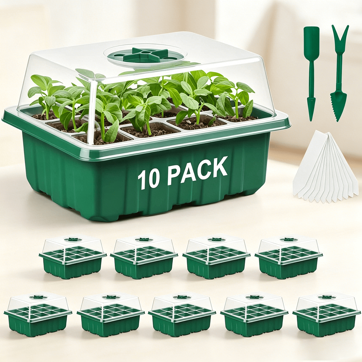 Seed Starter Tray Kit with Adjustable Humidity Dome, Plant Germination Trays, Mini Greenhouse for Seeds Growing