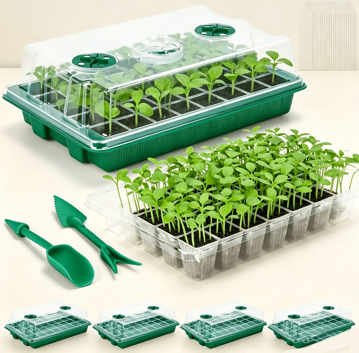 Seed Starter Tray Kit with Adjustable Humidity Dome, Plant Germination Trays, Mini Greenhouse for Seeds Growing