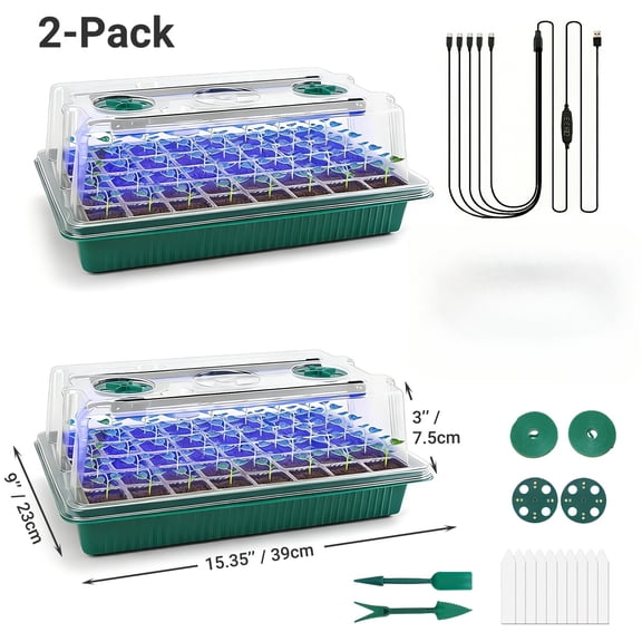 Seed Starter Tray Kit with Grow Light and Humidity Dome, 5 Pack Indoor Greenhouse Set