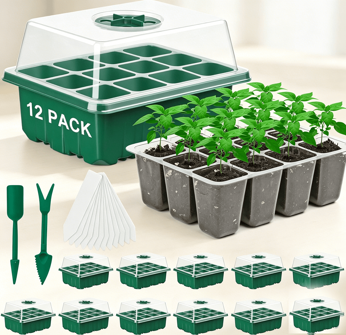 Seed Starter Tray Kit with Humidity Adjustable Dome for Plant Germination.