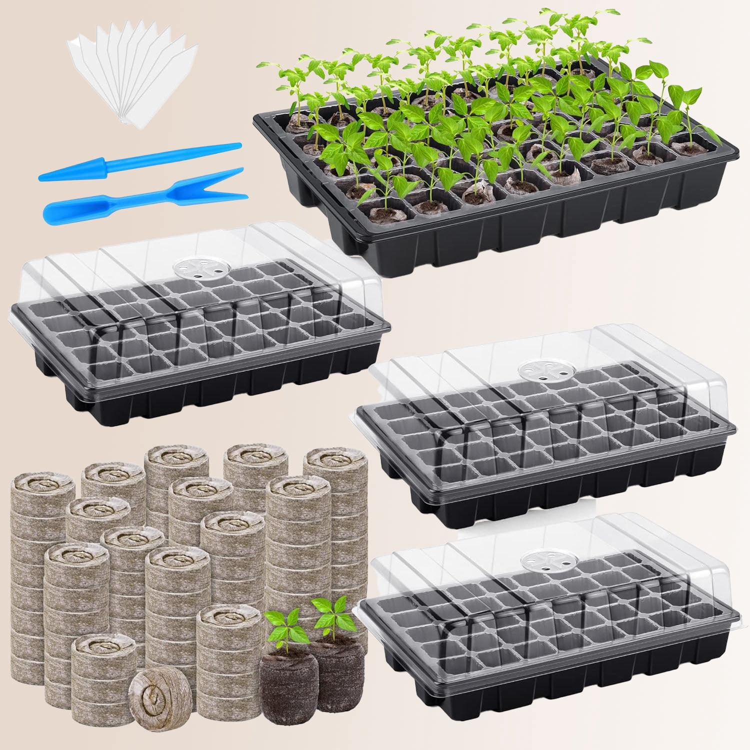 Seed Starter Tray Kit with Humidity Dome and Base Including Peat Pellets, Plant Labels, Tool, Plant Growing Tray for Garden Planting