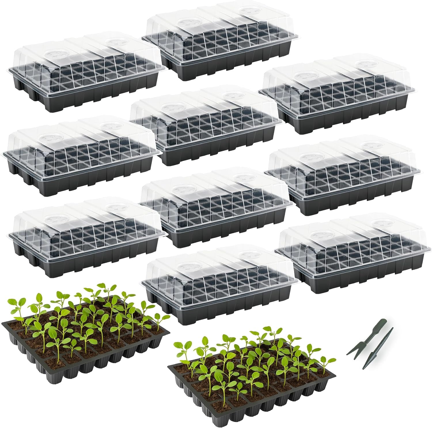 Seed Starter Tray Kits, 10 Pack, Total 400 Cells, Durable Plant Germination Trays with Humidity Vented Domes and Bases, Ideal for Seed Starting, Indoor Gardening and Greenhouse