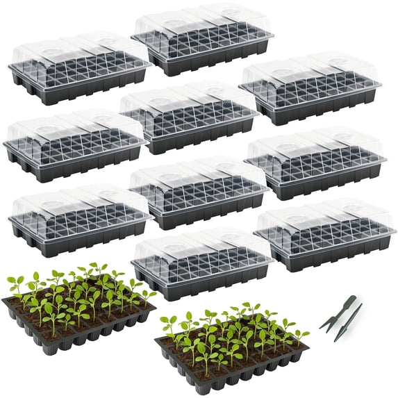 - Seed Starter Tray Kits, 10 Pack, Total 400 Cells, Durable Plant Germination Trays with Humidity Vented Domes and Bases, Ideal for Starting, Indoor Gardening Greenhouse