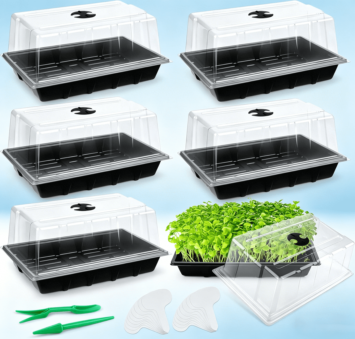Seed Starter Tray Kits with Humidity Dome, Germination Growing Trays with Plants Labels, Planting Tools for Seeds Growing and Seedling Propagation