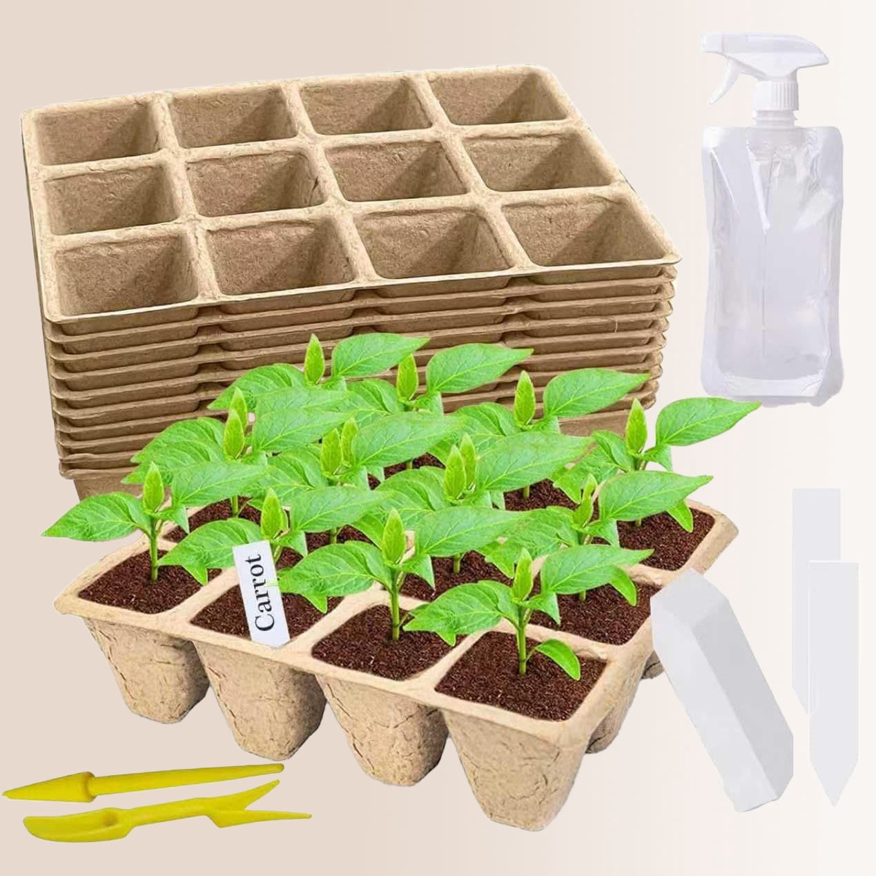 Seed Starter Tray, Pack Biodegradable Peat Pots with Labels, Plant Starter Kit for Seedlings