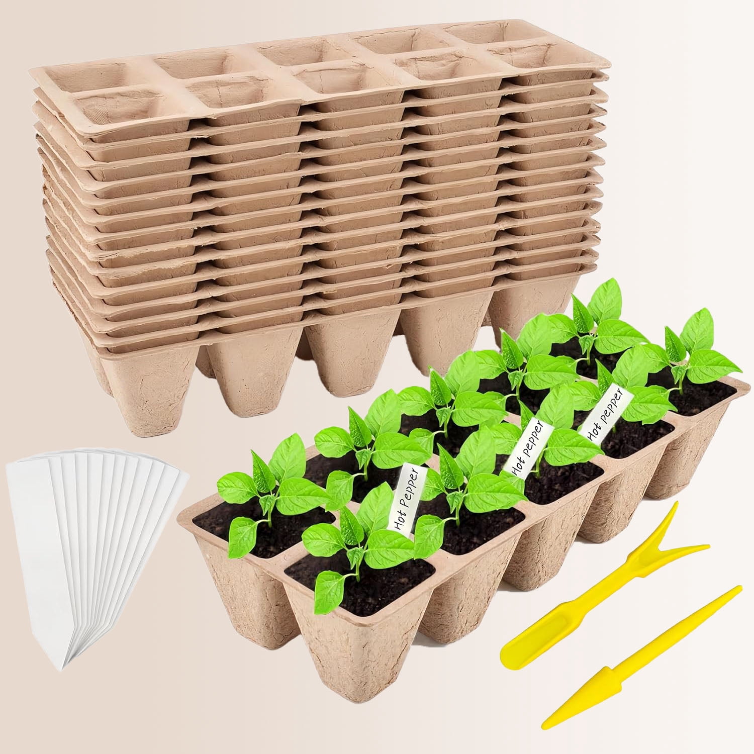 Seed Starter Tray Packs Biodegradable Peat Pots Germination Trays Organic Seed Starting Kit with Labels Transplant Tools