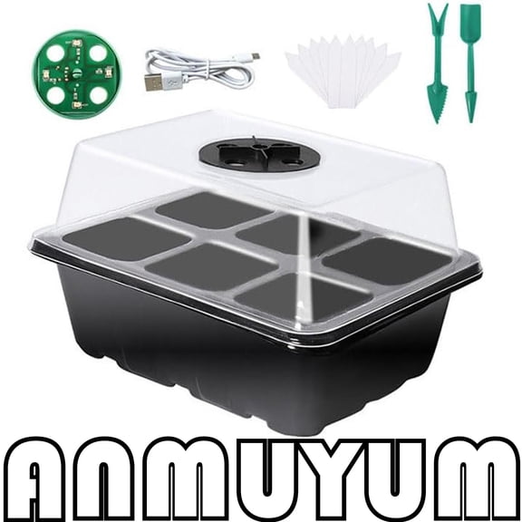Seed Starter Tray,Seed Starting Trays,Seed Starting Trays With Dome,Seedling Starter Trays,Seedling Tray,Seed Starter Tray Kits(Black+Light+extractor+10 label 6-hole 7.48in)from ANMUYUM