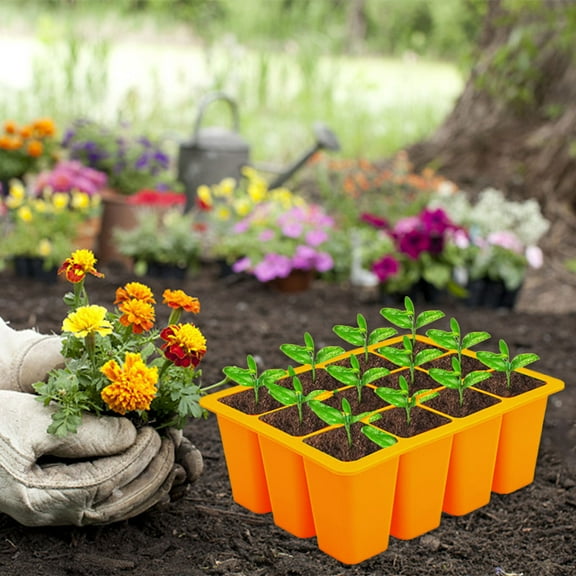 Seed Starter Tray with Soft Silicone Cells ,Seed Starter Kit with Humidity Adjustable Dome and Lid, for Seed Germination and Plant Propagation (Orange)