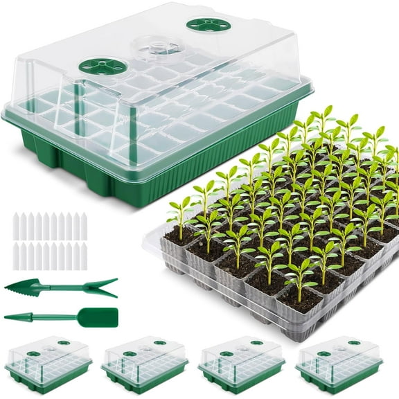 Seed Starter Tray, Super Thicken 160 Cells Seed Starter Kit with Humidity Dome Durable Seeding Starting Trays for Greenhouse Germination Trays Green, 4 Pack