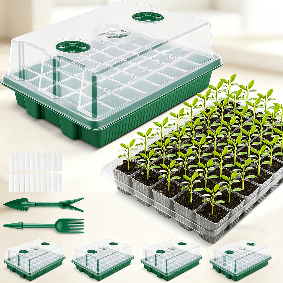 Seed Starter Tray with Humidity Dome, Durable Seeding Trays for Germination, 4 Pack