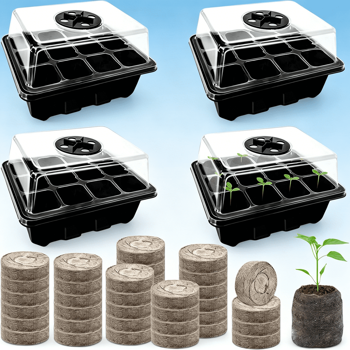 Seed Starter Tray with Peat Pellets, Seeding Starter Trays for Seed Starter Soil Pods for Planting Vegetables Plants Flowers - Starting Seeds Kit
