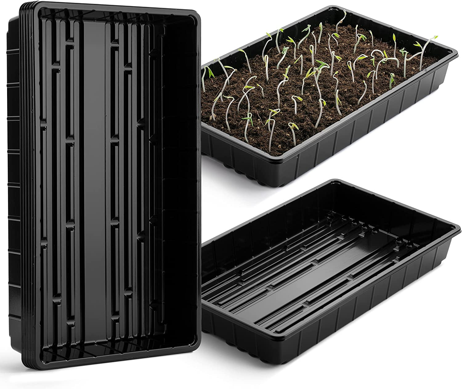 - Seed Starter Trays, 5 Pack, 17"x10"x2.4", Durable Plastic Growing Trays, Stackable and Reusable Seedling Starter Kits for Indoor, Outdoor, Greenhouse Gardening, Planting, Hydroponic Systems